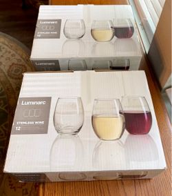 24 Stemless Wine Glasses. 2 sets of 12 Luminarc In Boxes.