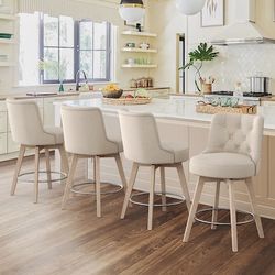 LUE BONA Beige 26.0-in H Counter height Upholstered Swivel Wood Bar Stool 4 -Pack