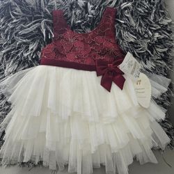 Red and White Baby Girl Dress, 12 Month