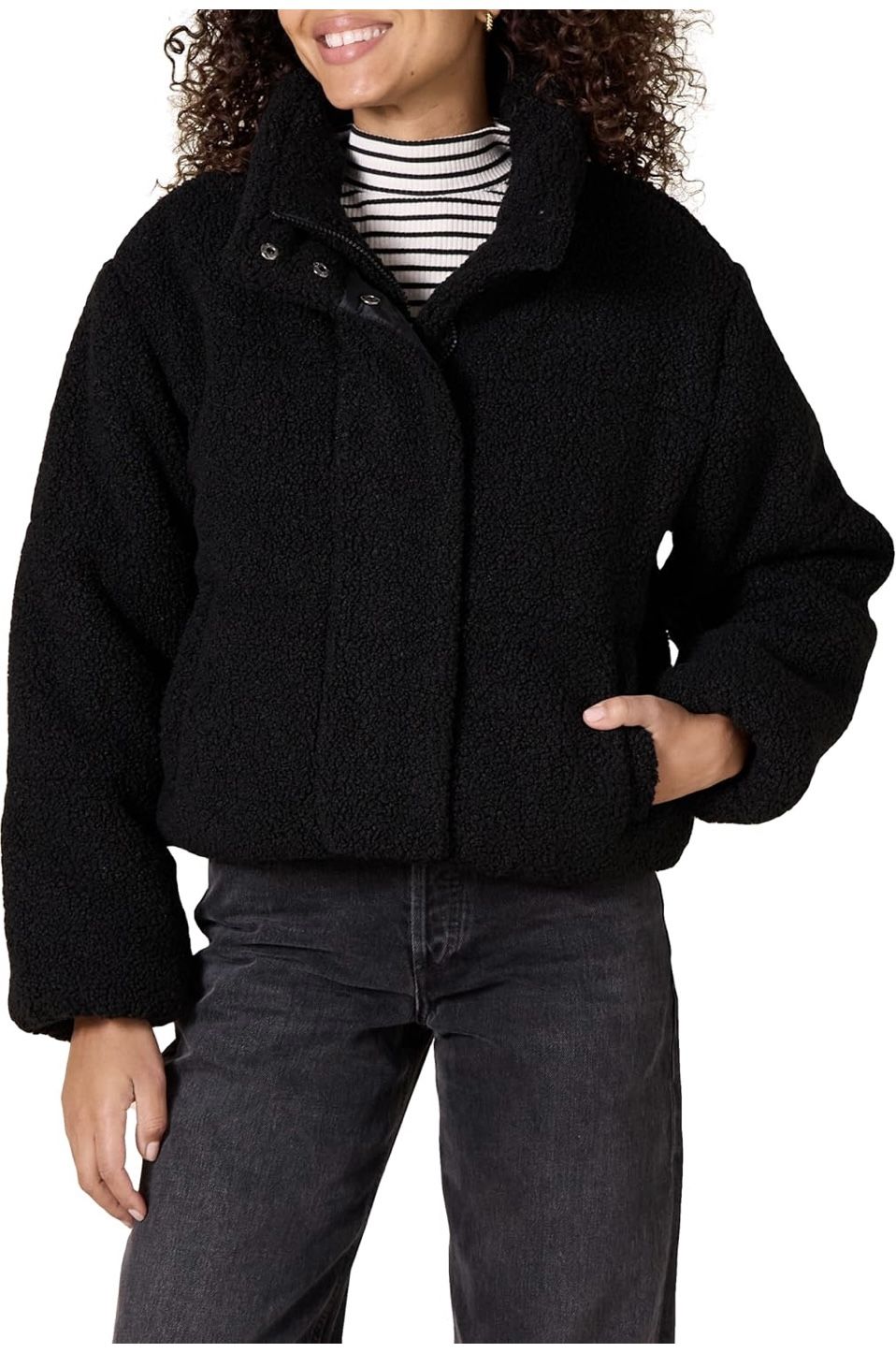 Amazon Essentials Womens Cropped Full-Zip Puffer Jacket (Quilted Matte or Sherpa Fleece)