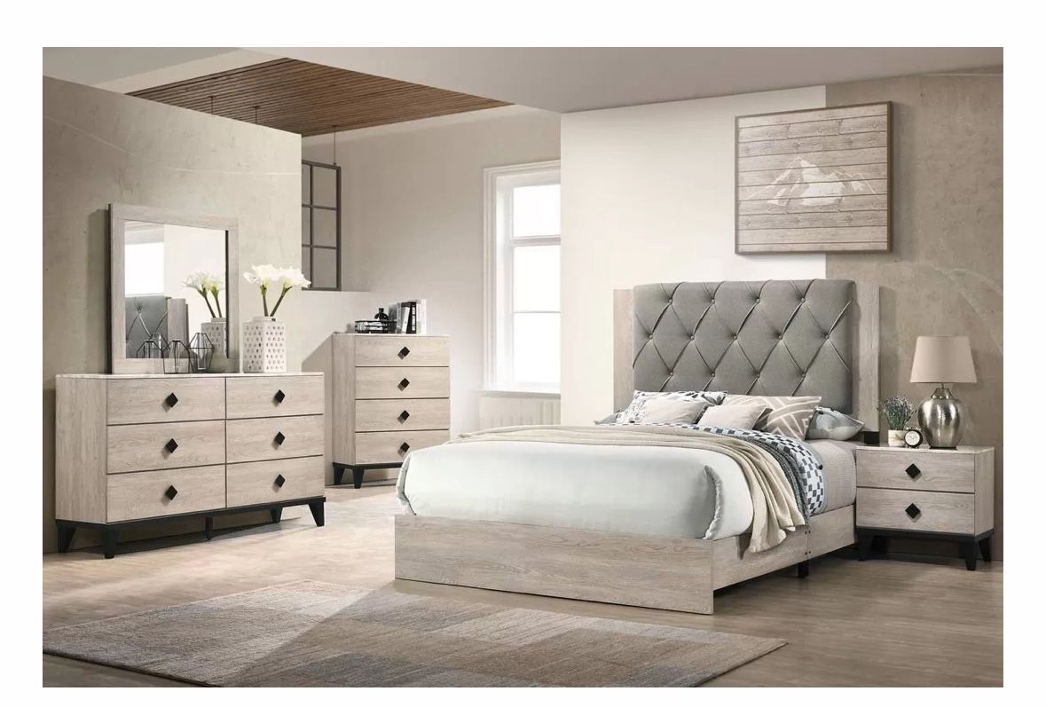 4- Pc Bedroom set Dresser,Mirror Nightstand (1) Queen size bed frame Not including Mattress and Box Sp