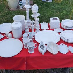 Collection of Pure White Ceramic and Porcelain made in Italy, almost 70 Pieces.