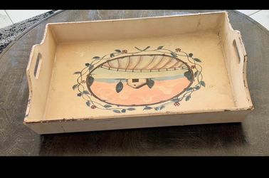 Large vintage wooden tray hand painted