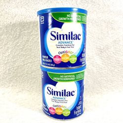 2 Cans Similac "Advance" OptiGRO Milk Base Powder Infant Formula W/ Iron 12.4 oz