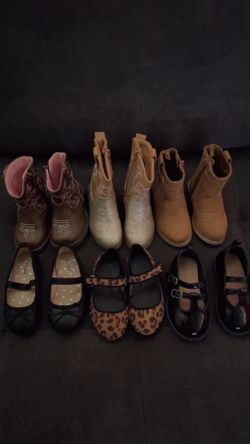 Toddler shoes and boots size 4 on brown pair of boots the rest are all size 5 In excellent condition asking for all $30 firm