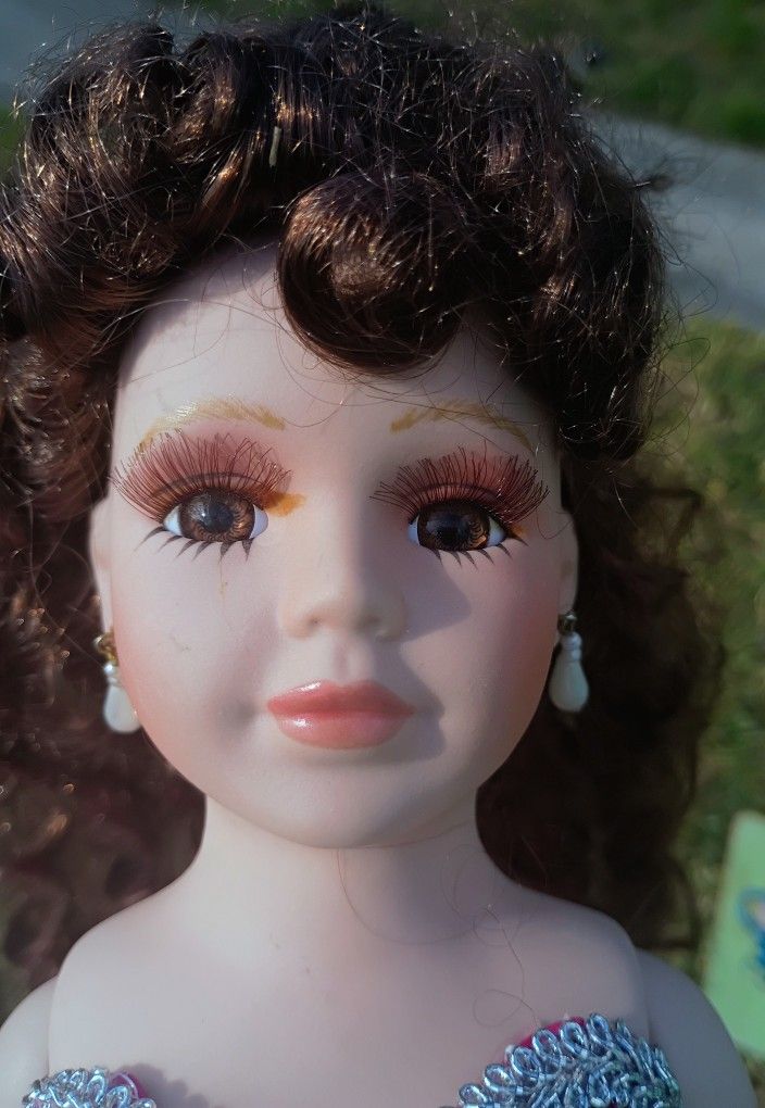 Porcelain Dark Red Hair Doll