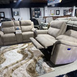 Dual Power Reclining Sofa & Loveseat – Durapella Faux Leather w/ USB