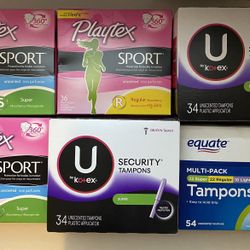 Playtex, U by Kotex or Equate Tampons 34-54 count
