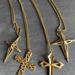 Gold Plated Stainless Steel Cross Pendant + Chain