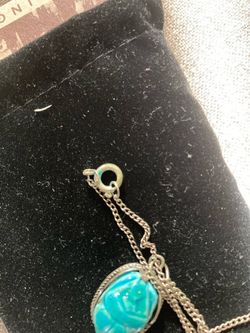 Silver Chain Necklace with Turquoise Rose Pendant