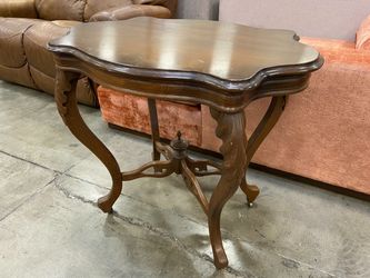 Antique Dark Wood Accent Table with Castors