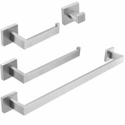 4-Piece Bath Hardware Set with Towel Bar Hand Towel Holder Toilet Paper Holder Towel Hook Modern in Brushed Nickel