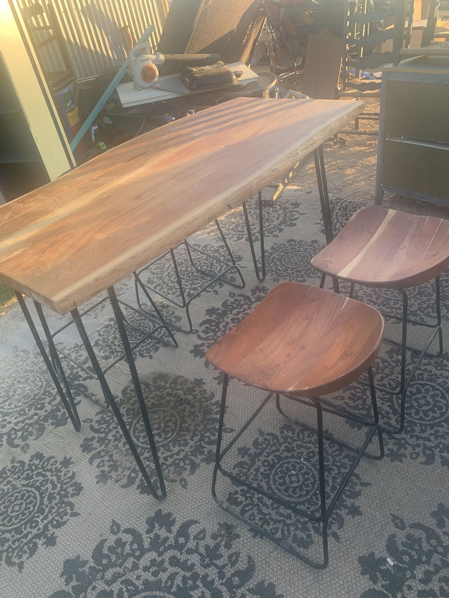 Live Edge And Iron Table Set