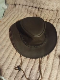 Brown Leather Wide Brim Hat