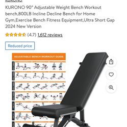 KURONO 90° Adjustable Weight Bench Workout bench,800LB Incline Decline Bench for Home Gym,Exercise Bench Fitness Equipment,Ultra Short Gap 2024 New Ve