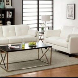 Brand New White Leather Sofa and Loveseat