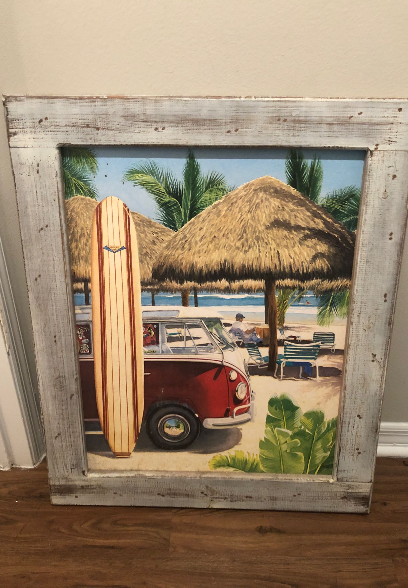 Wood framed beach painting (35x29”)