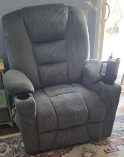 Gray/Green Fabric Recliner Chair with Cup Holders