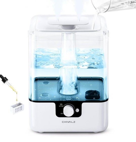 CHIVALZ 6L Humidifiers for Bedroom Large Room Home, Cool Mist Top Fill Humidifiers for Baby Nursery and Plants, 26dB Quiet, Nightlight, Up to 50 Hours