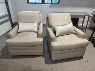 Oversized Lounge Chairs, Neutral Leopard — Matching Pair
