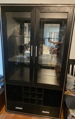 China cabinet with lights and wine rack