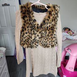 3T Toddler Sweater Dress And Faux Fur Vest