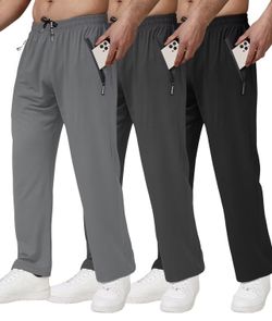 3 Pack Men's Athletic Pants with Zip Pockets, Lightweight Workout Sweat Pants（large）