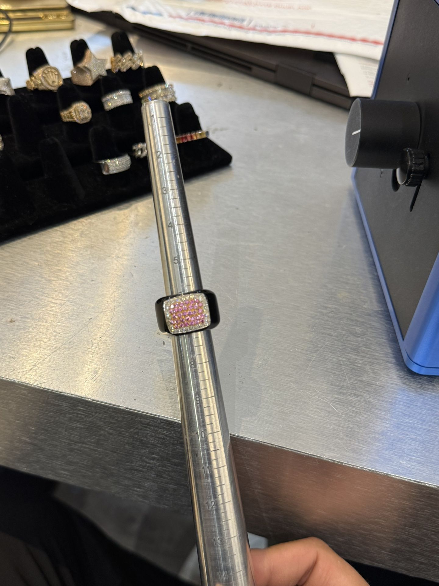 Black ring sapphire ceramic 1.50 ct pink sapphire .80 vs1 18k