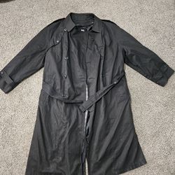 London Fog Trench Coat Men’s 46 Long Black Belted Rain Coat Waterproof