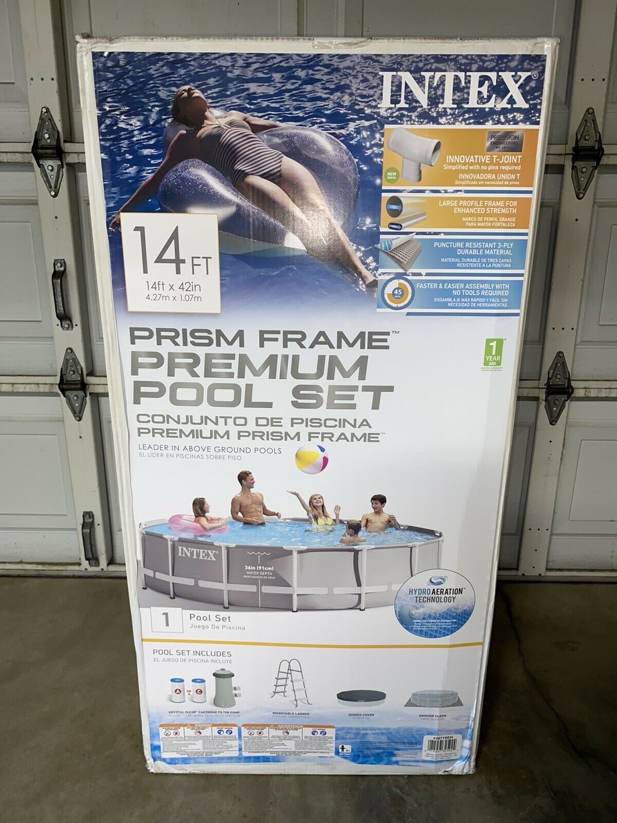Intex 14ft x 42in Prism Metal Frame Above Ground Swimming Pool with Pump