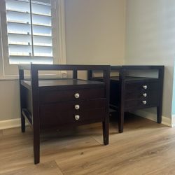 Modern Dark Wood Nightstands / End Tables – Set of 2