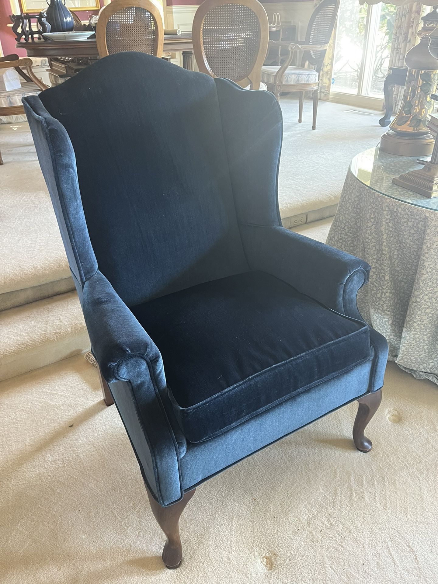 Rowe Wingback Chair Set Blue Velvet (2)- Vintage