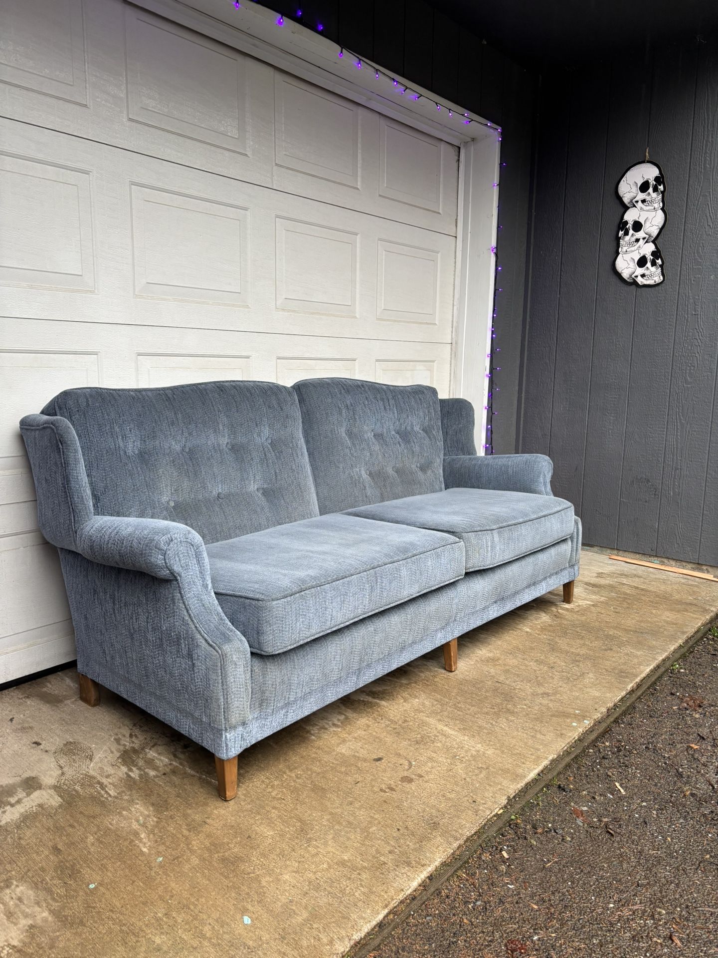 Vintage MCM Wing Highback Tufted Sky Blue Sofa •FREE DELIVERY•