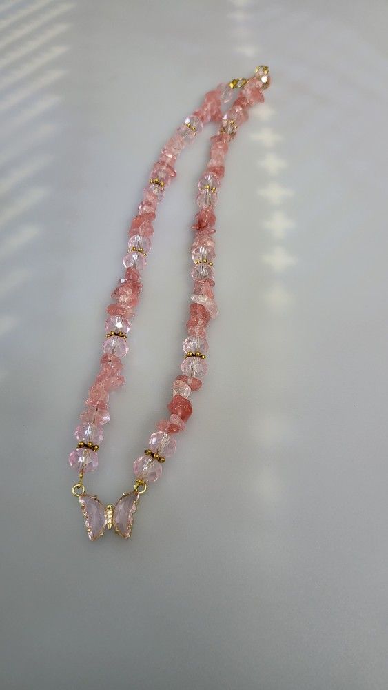 Pink butterfly necklace