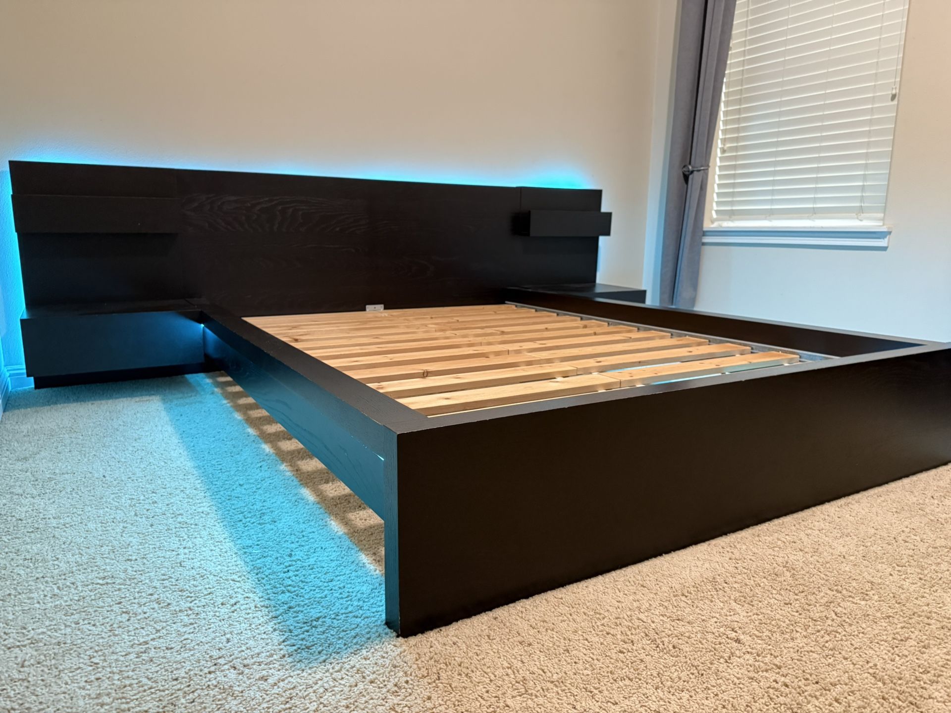 Bed set with table-(Full Size) Bed Frame with side cabinets and table.