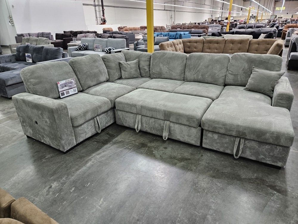 Brand New Sectional Corduroy Fabric Storage & Pull Out Bed $799