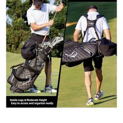 Golf Stand Bag with 14 Way Full Length Dividers, PU Leather Golf Bag for Men, Waterproof Golf Bags with Stand, 6 Pockets & Cooler Pouch, Adjustable Du