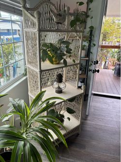 White Wicker Rattan Boho Cottage Shabby Chic Shelf (4 Shelves)