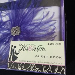 New Wedding Guest Book White Book, Purple Feather Rhinestone Accent