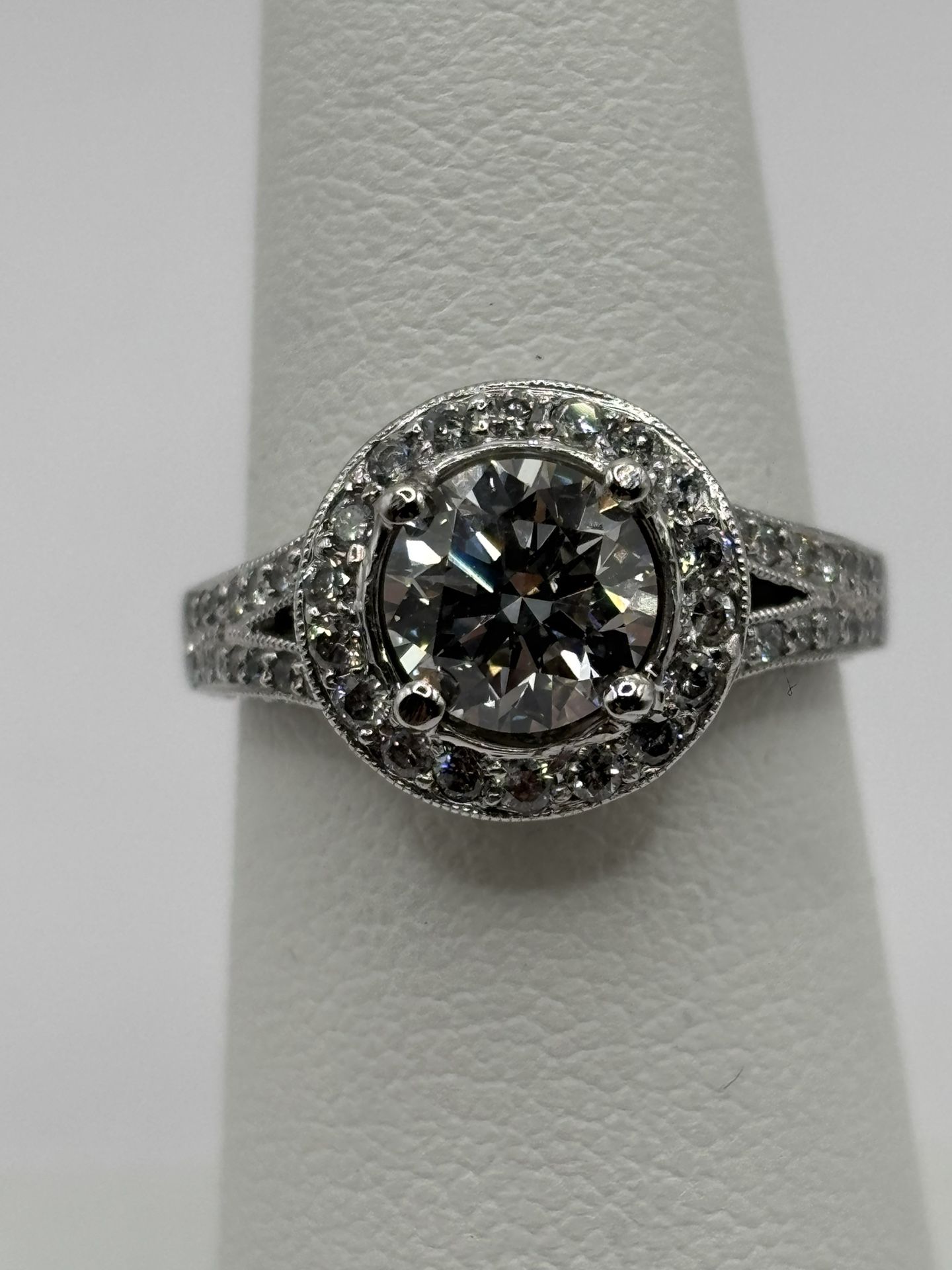 Ladies 18k. Halo Set Diamond Engagement Ring