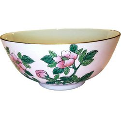 Vtg Pink Floral Porcelain Bowl

Chinese Hand Painted Decorative Bowl 
Mid-Century 
Measures 8 x 3.5