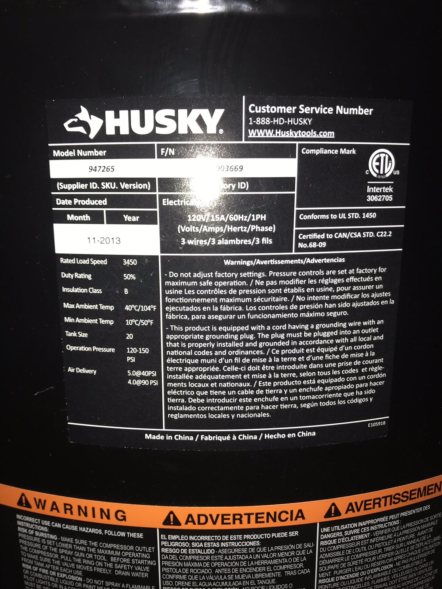 Husky 20 gallon air compressor 150 psi for Sale in Seattle, WA OfferUp