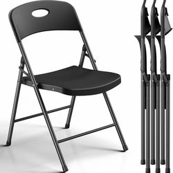 B331-Folding Chair 4 Pack, Outdoor Plastic Sturdy Metal Folding Chairs for Outside Indoor, Portable 350 lbs Capacity Heavy Duty Foldable Commercial Se