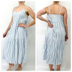 Old Navy Blue White Striped Cami Tank Midi Dress Women’s Medium