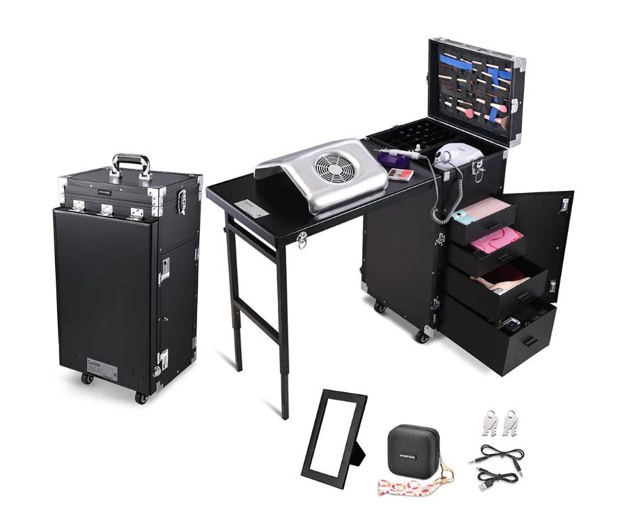 Travel Makeup Table Portable Nail Station with Speaker Drawers
