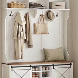 Hall Tree with Bench and Shoe Storage, Coat Rack with Shoe Bench, Entryway Furniture,