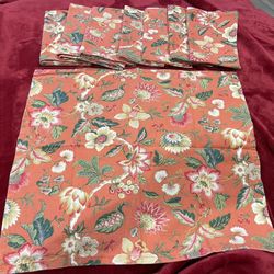 8 Orange Floral Cloth Napkins 18x18" Inches