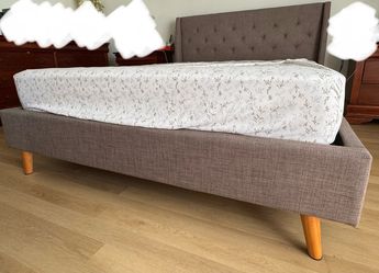 Queen Size  Bed Frame with Wingback Headboard