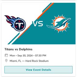 MNF  DOLPHINS TITANS INCLUDES PARKING NFL TICKETS 
