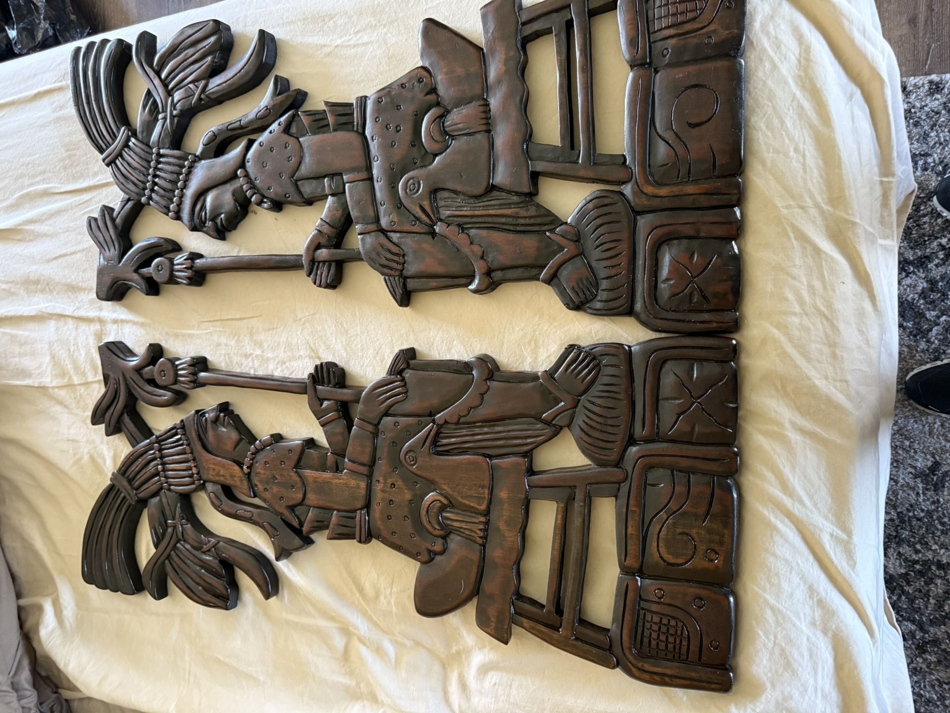 TWO TRIBAL HAND CARVED NATIVES HONDURAS 